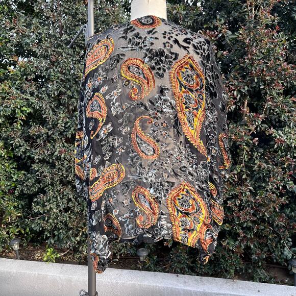 Umgee Sheer Paisley Kimono Burnout Velvet Floral Medium/ Large Festival Boho - Picture 3 of 8